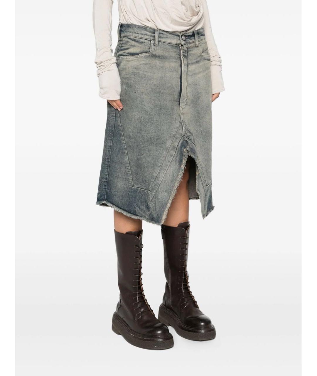 RICK OWENS Голубая деним юбка миди, фото 3