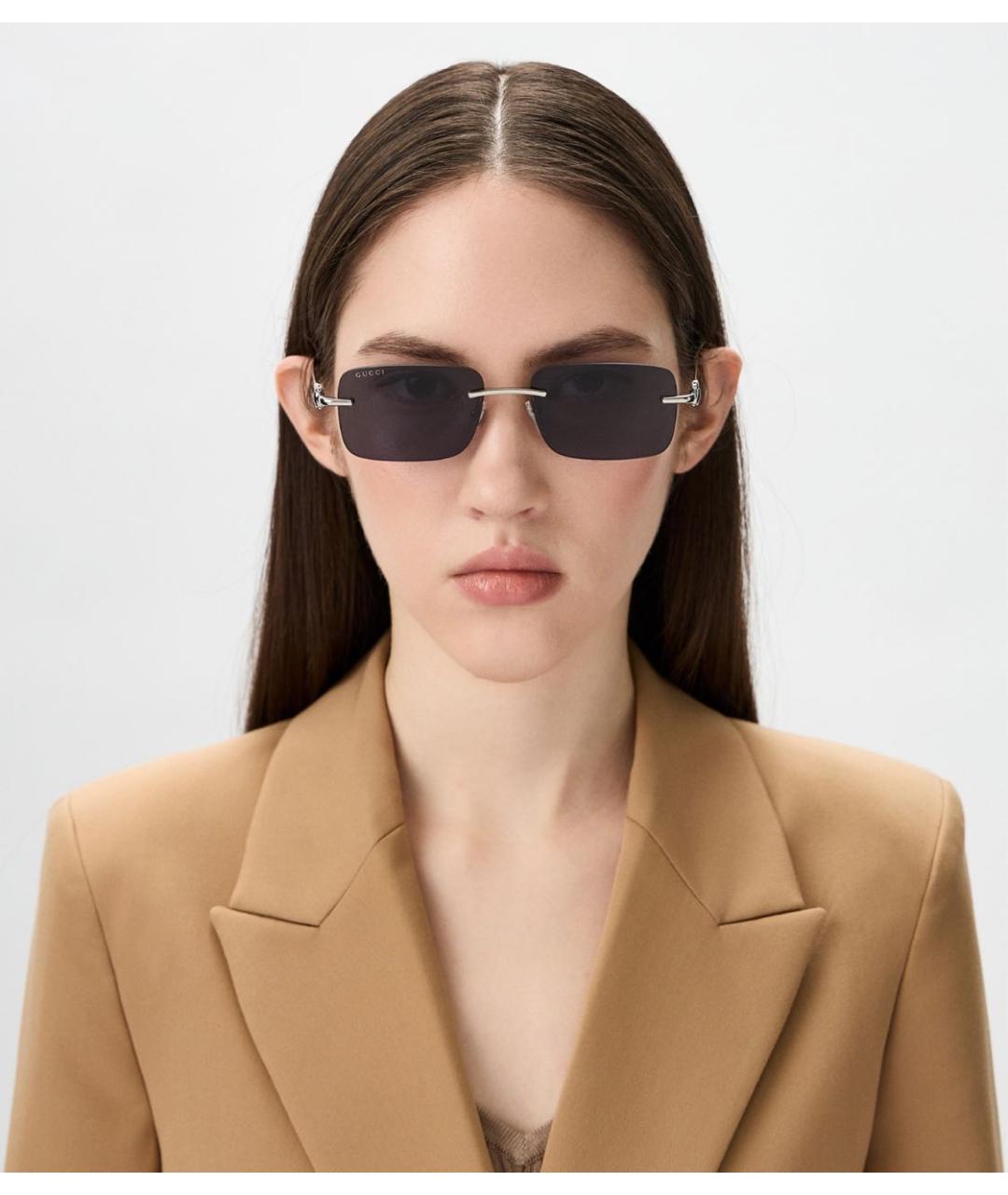 GUCCI Серебряные металлические солнцезащитные очки, фото 7