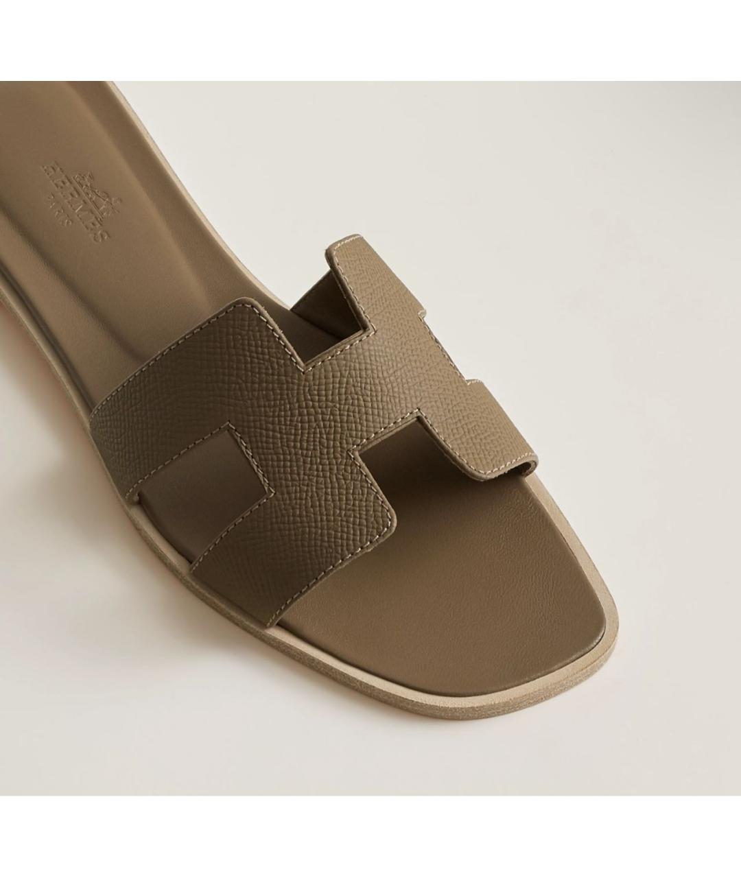 HERMES Коричневые кожаные шлепанцы, фото 3