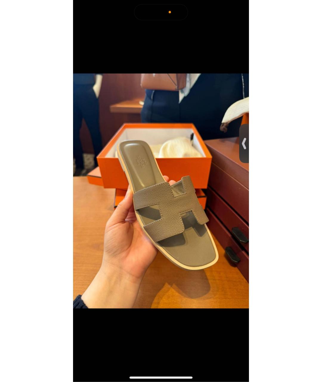 HERMES Коричневые кожаные шлепанцы, фото 6