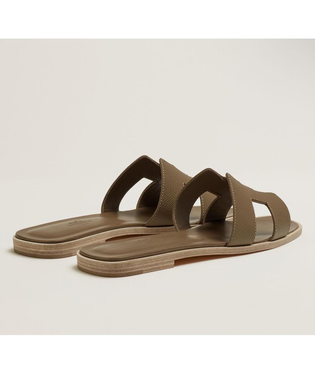 HERMES Коричневые кожаные шлепанцы, фото 4