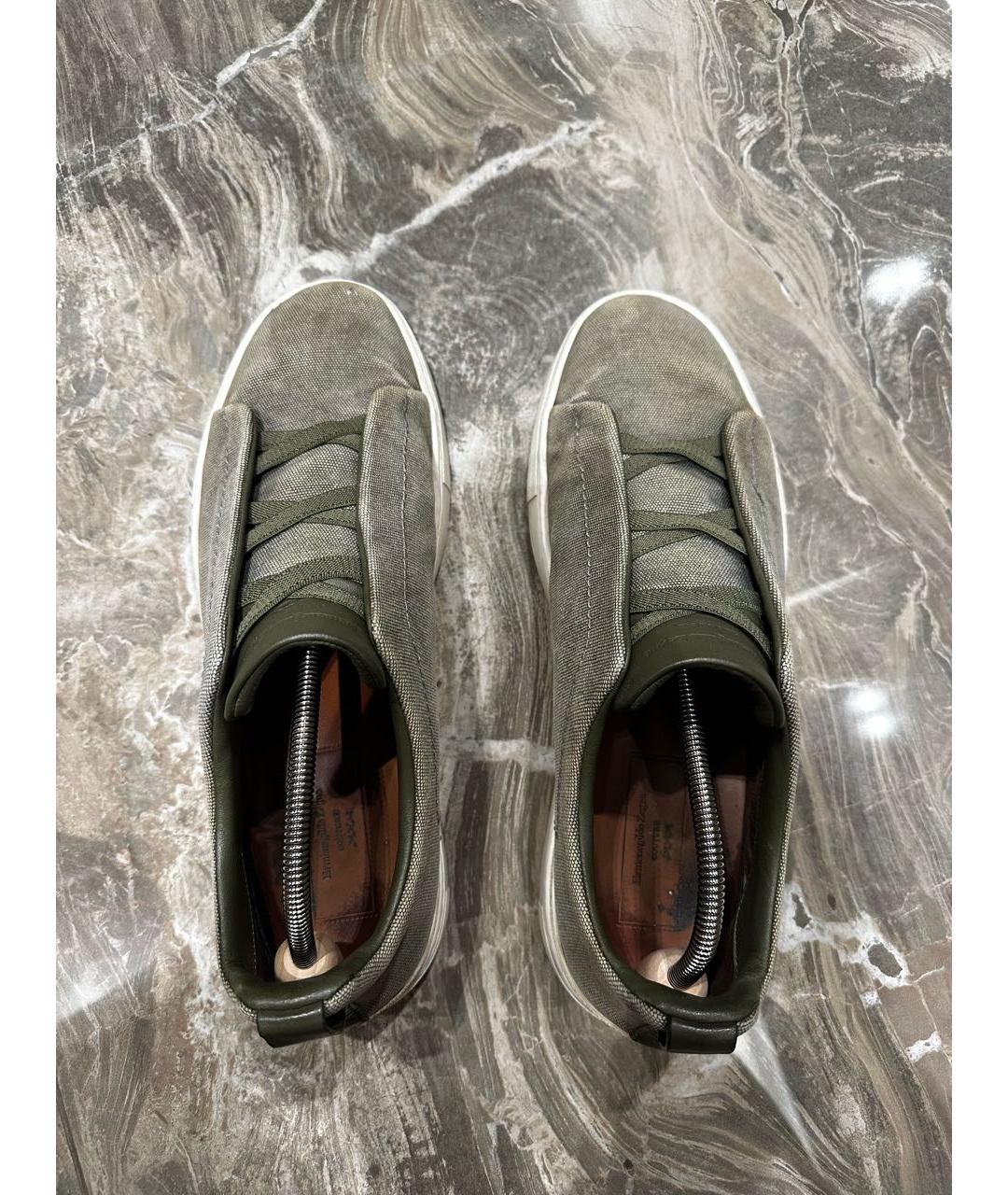 ERMENEGILDO ZEGNA XXX Зеленые текстильные низкие кроссовки / кеды, фото 3
