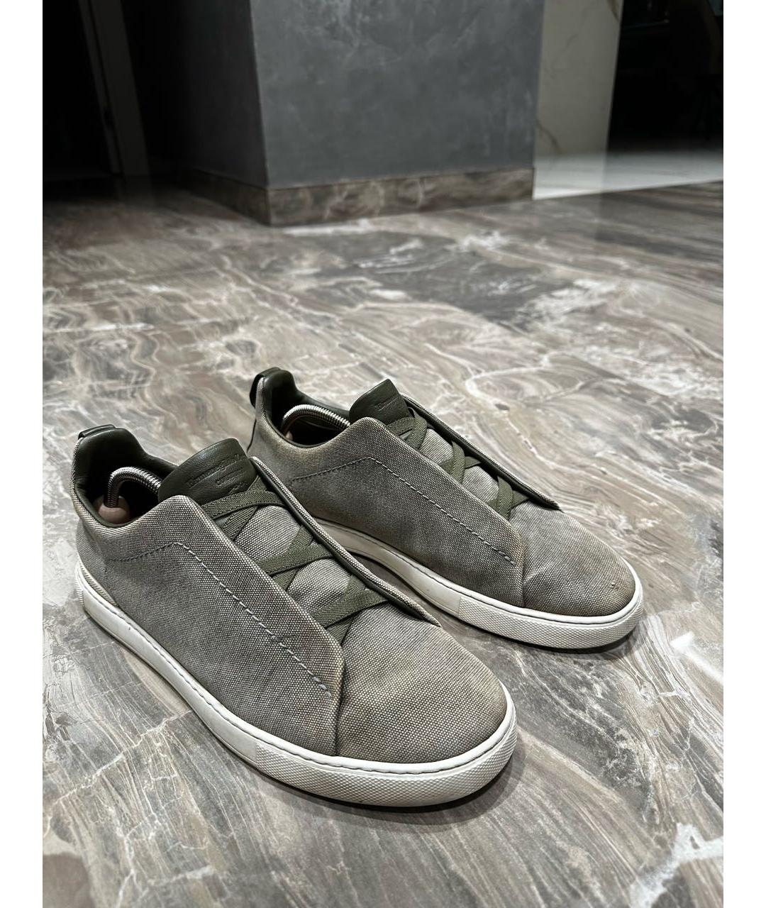 ERMENEGILDO ZEGNA XXX Зеленые текстильные низкие кроссовки / кеды, фото 2