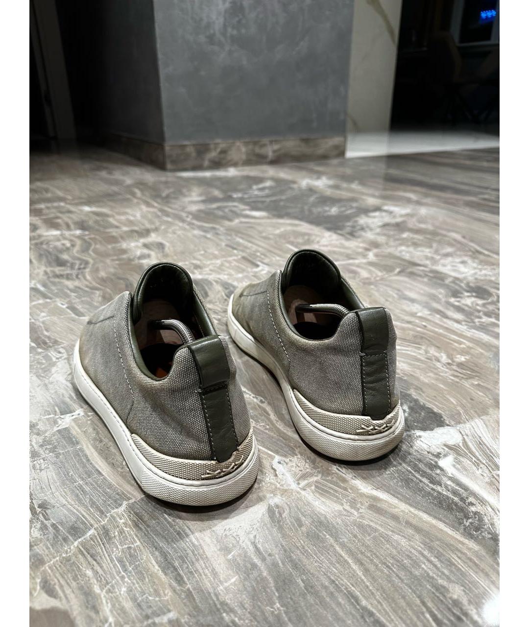 ERMENEGILDO ZEGNA XXX Зеленые текстильные низкие кроссовки / кеды, фото 4