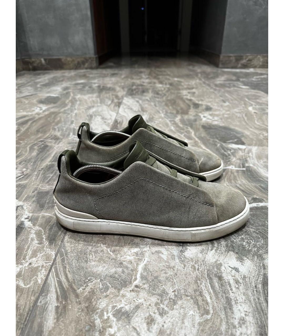 ERMENEGILDO ZEGNA XXX Зеленые текстильные низкие кроссовки / кеды, фото 6
