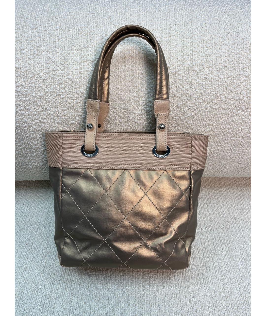 CHANEL Бежевая тканевая сумка с короткими ручками, фото 3