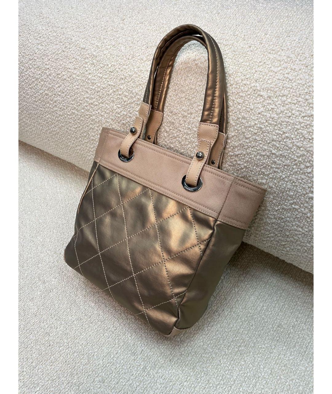 CHANEL Бежевая тканевая сумка с короткими ручками, фото 5