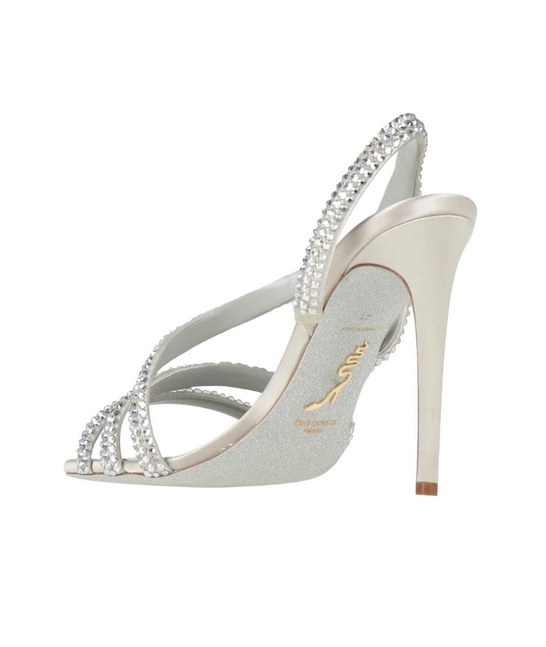 RENE CAOVILLA Серебряные текстильные босоножки, фото 4