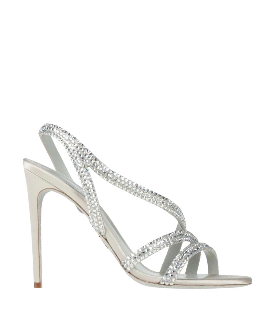 RENE CAOVILLA Серебряные текстильные босоножки, фото 1