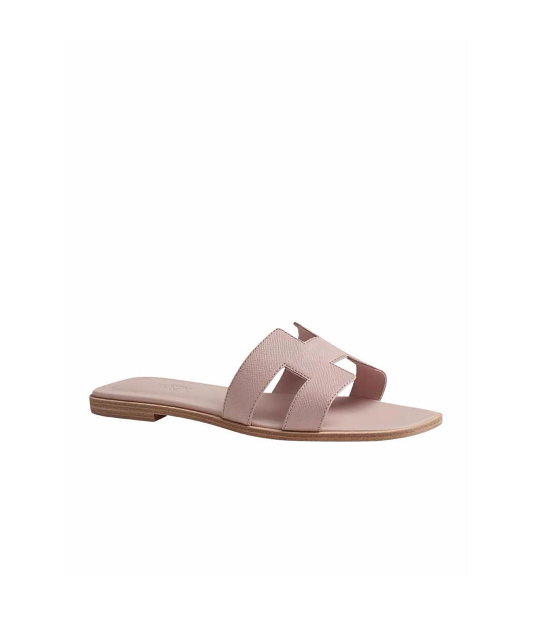 HERMES Розовые кожаные шлепанцы, фото 9