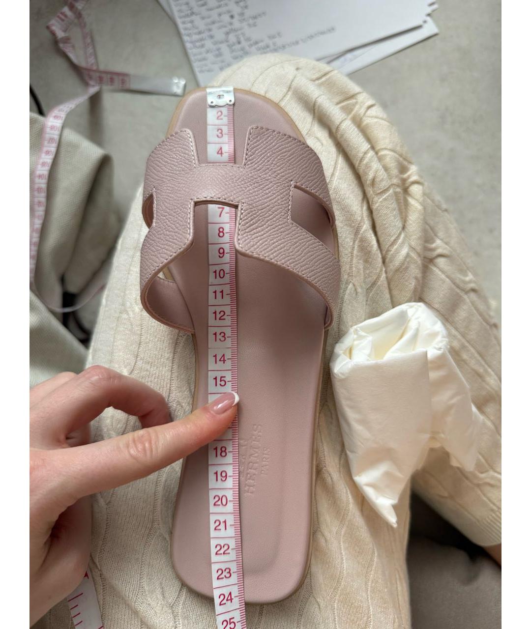 HERMES Розовые кожаные шлепанцы, фото 7