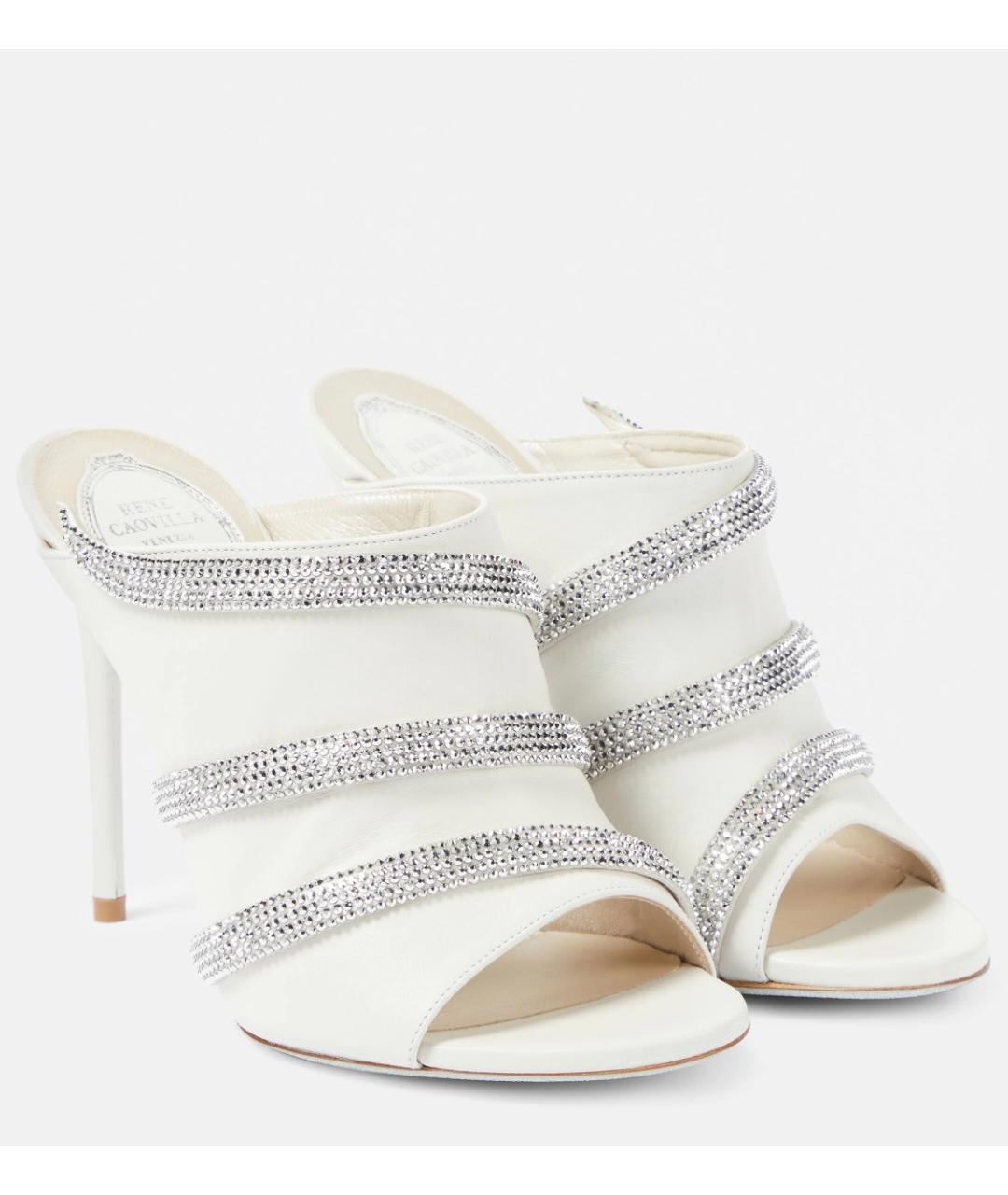 RENE CAOVILLA Белые кожаные мюли, фото 7