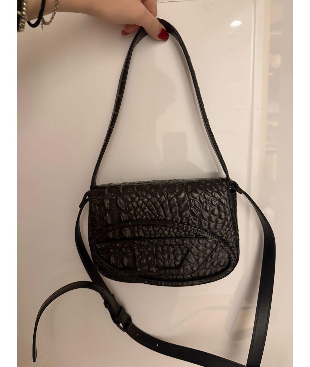 DIESEL Черная кожаная сумка с короткими ручками, фото 4