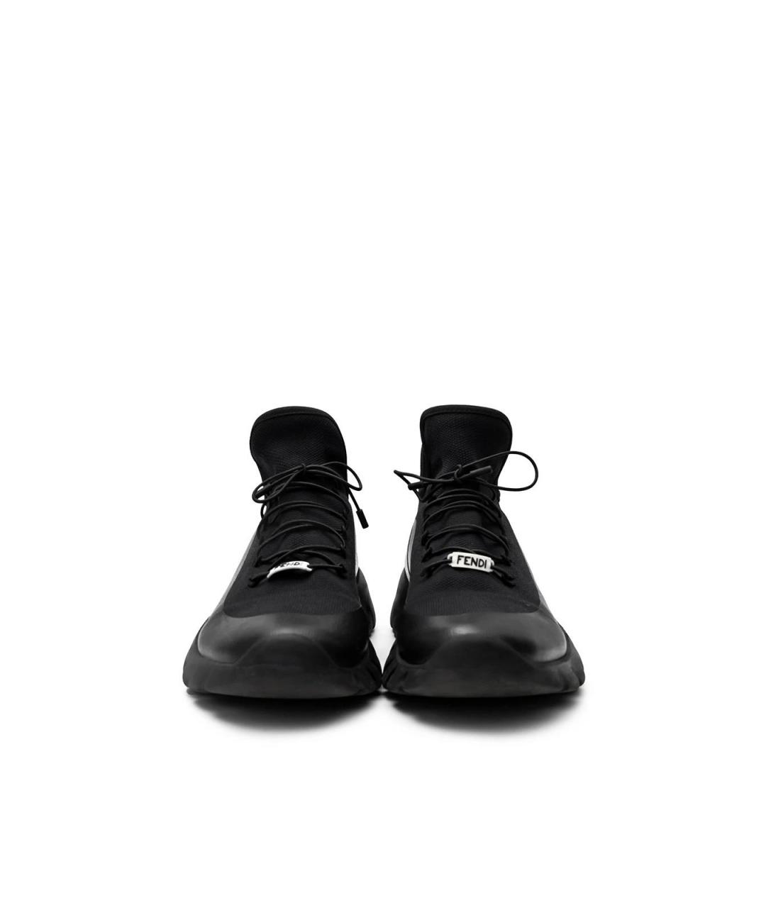FENDI Черные текстильные высокие кроссовки / кеды, фото 2