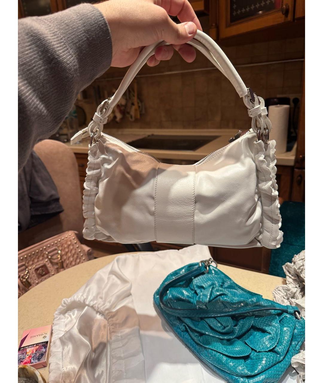 ROBERTO CAVALLI Бирюзовая кожаная сумка с короткими ручками, фото 2