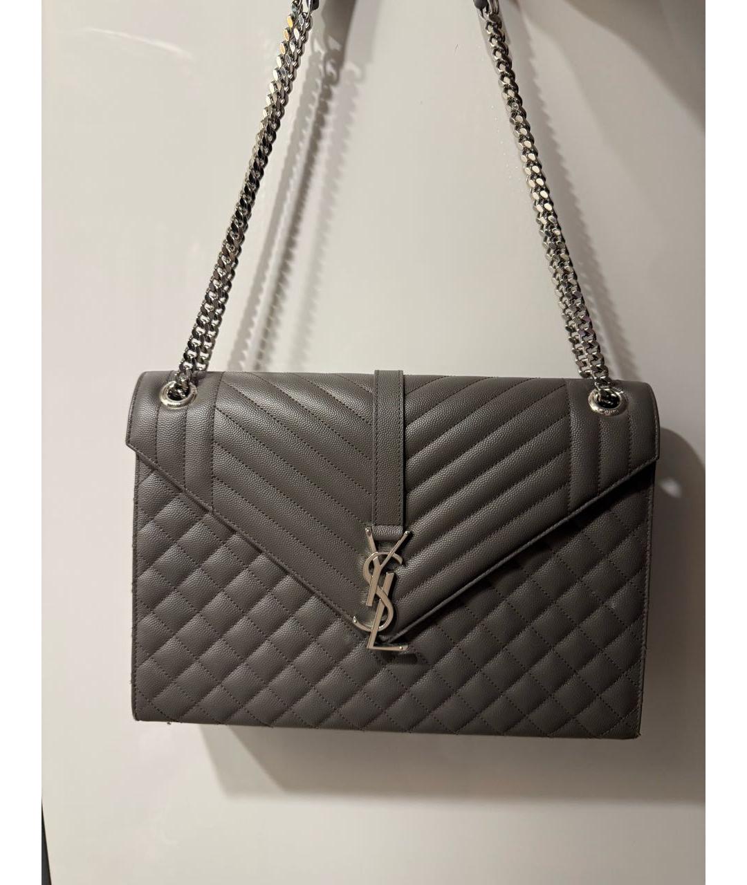 SAINT LAURENT Серая кожаная сумка через плечо, фото 5