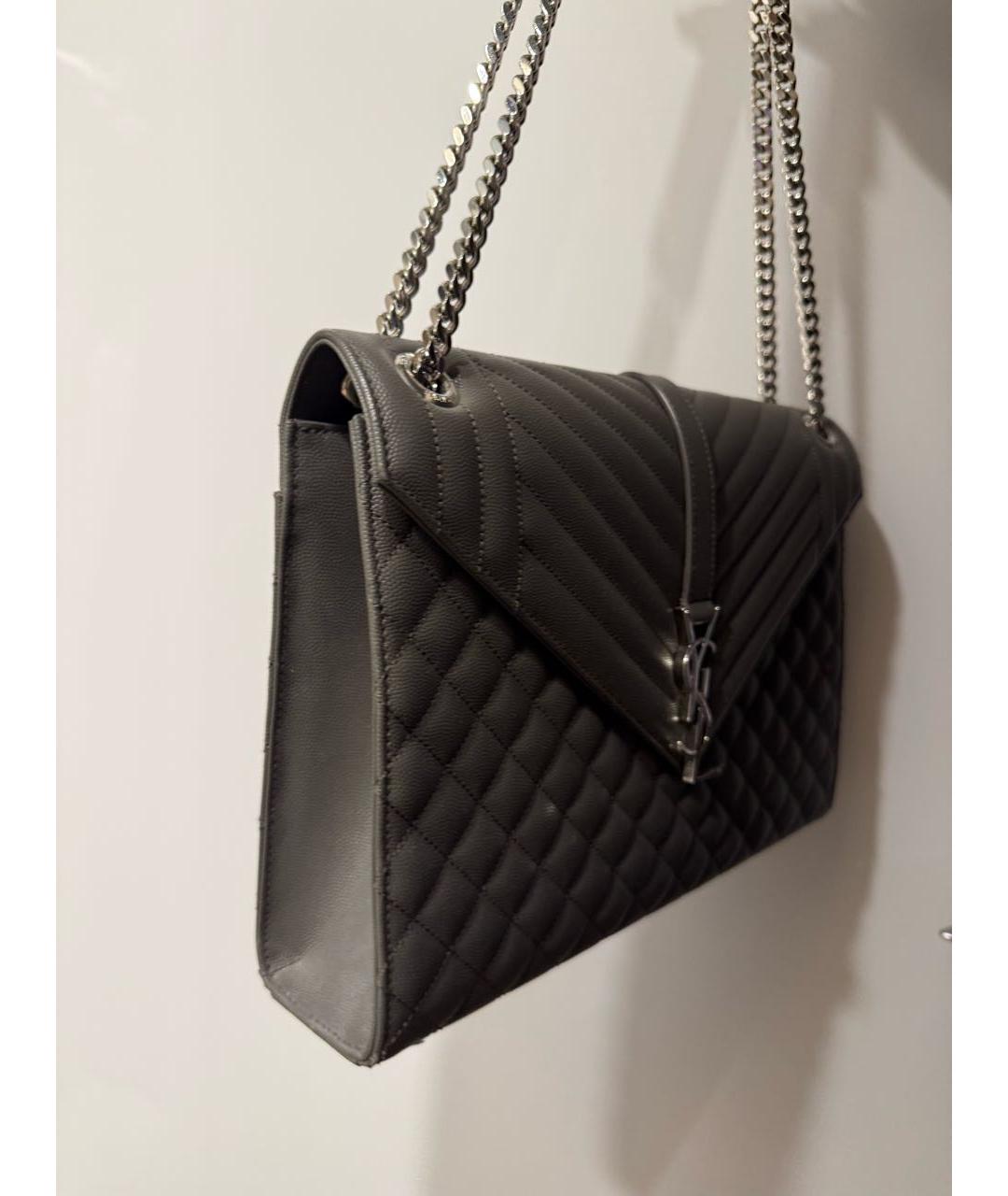 SAINT LAURENT Серая кожаная сумка через плечо, фото 2