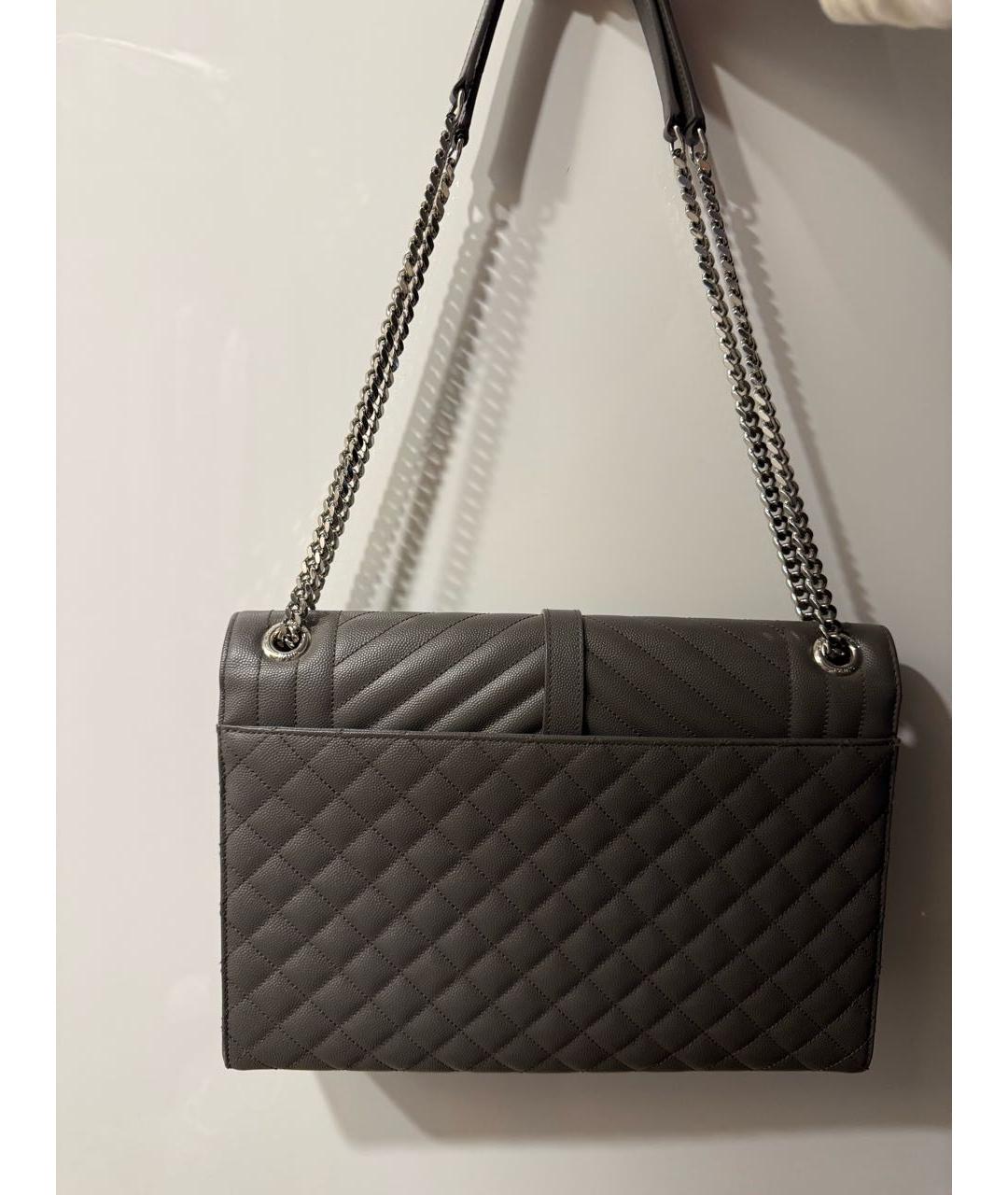 SAINT LAURENT Серая кожаная сумка через плечо, фото 3