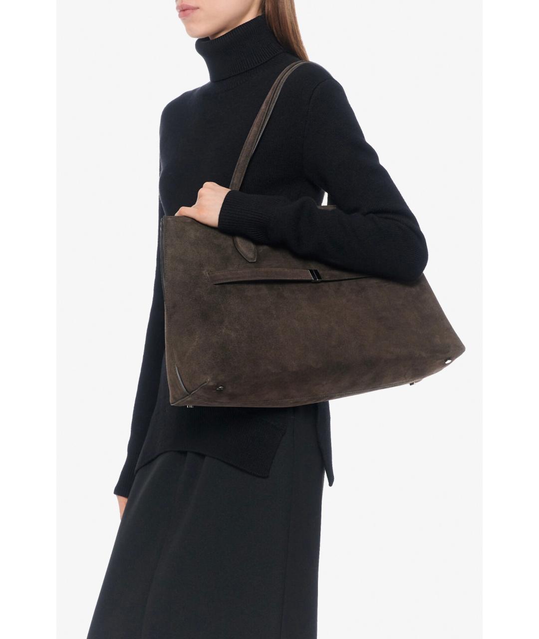 TOTEME Коричневая замшевая сумка тоут, фото 6