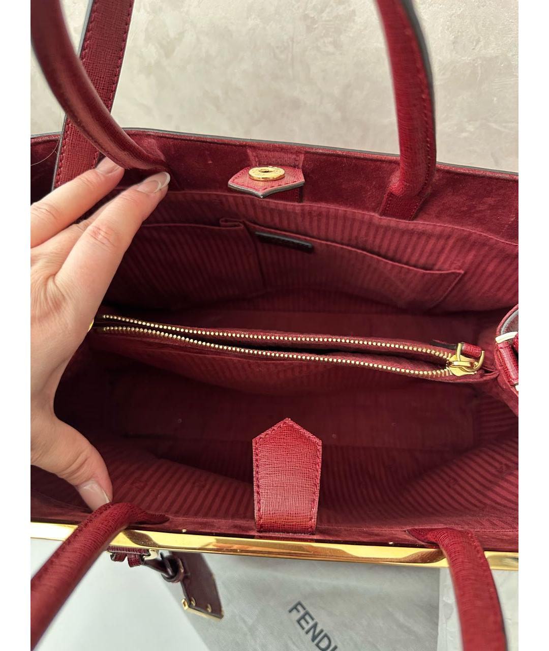 FENDI Бордовая кожаная сумка с короткими ручками, фото 3