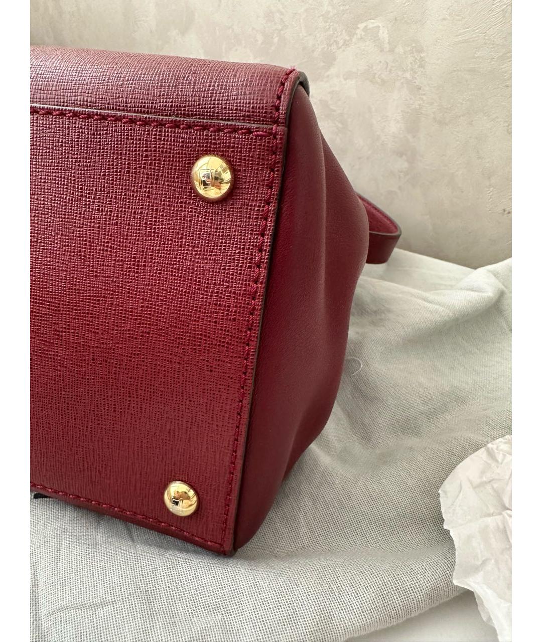 FENDI Бордовая кожаная сумка с короткими ручками, фото 6