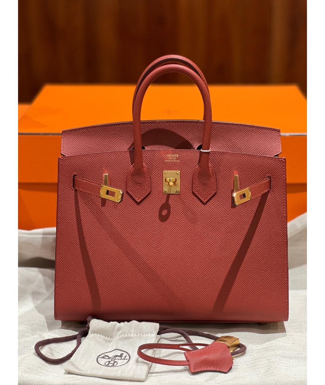 HERMES Красная кожаная сумка с короткими ручками, фото 3