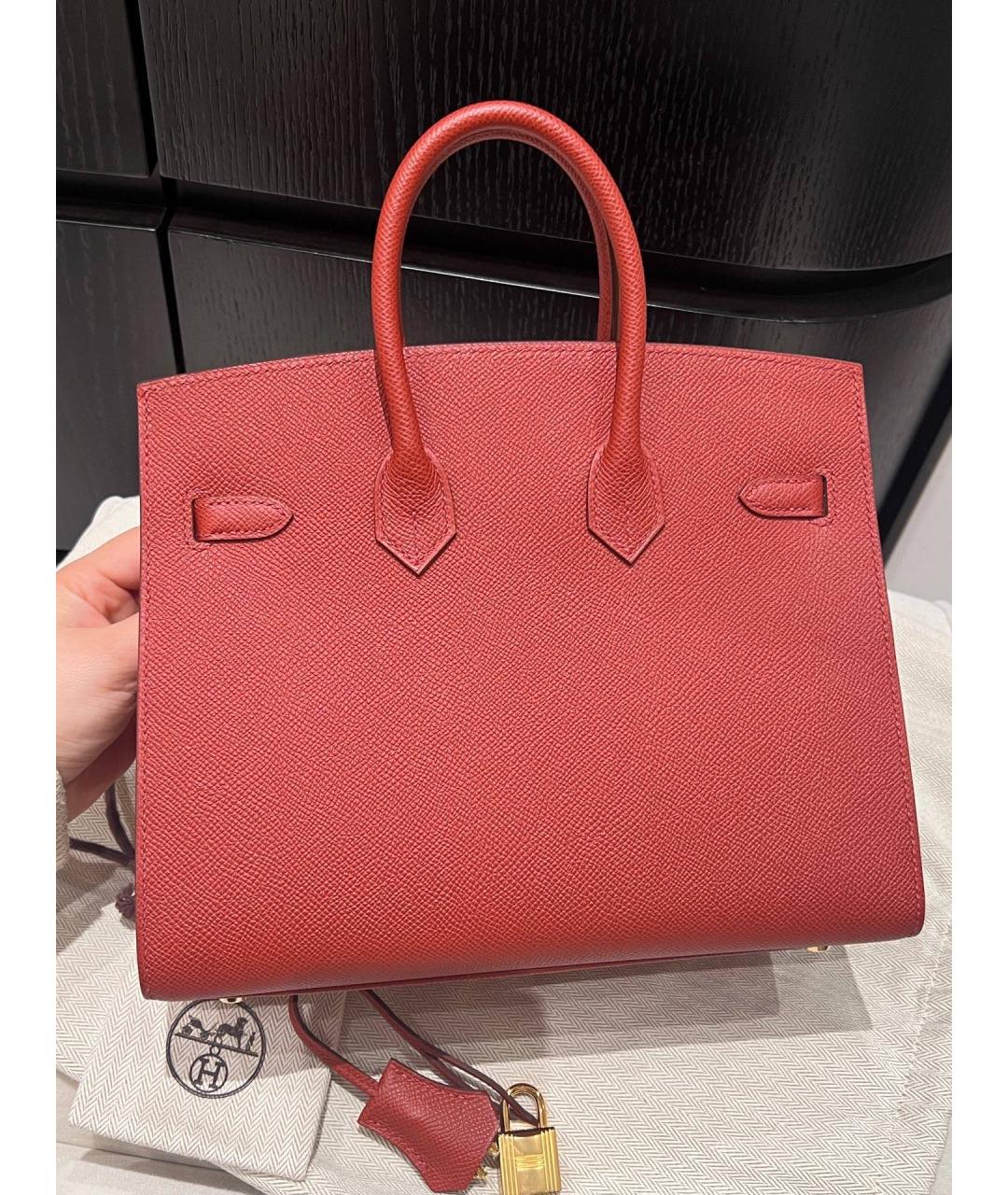 HERMES Красная кожаная сумка с короткими ручками, фото 5