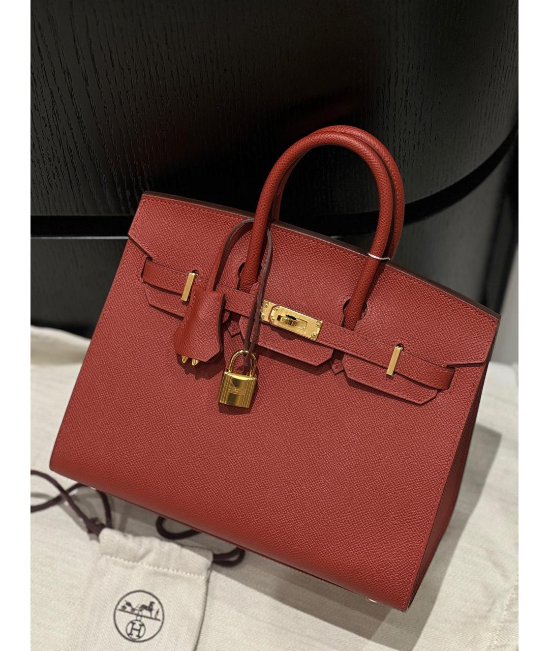 HERMES Красная кожаная сумка с короткими ручками, фото 4