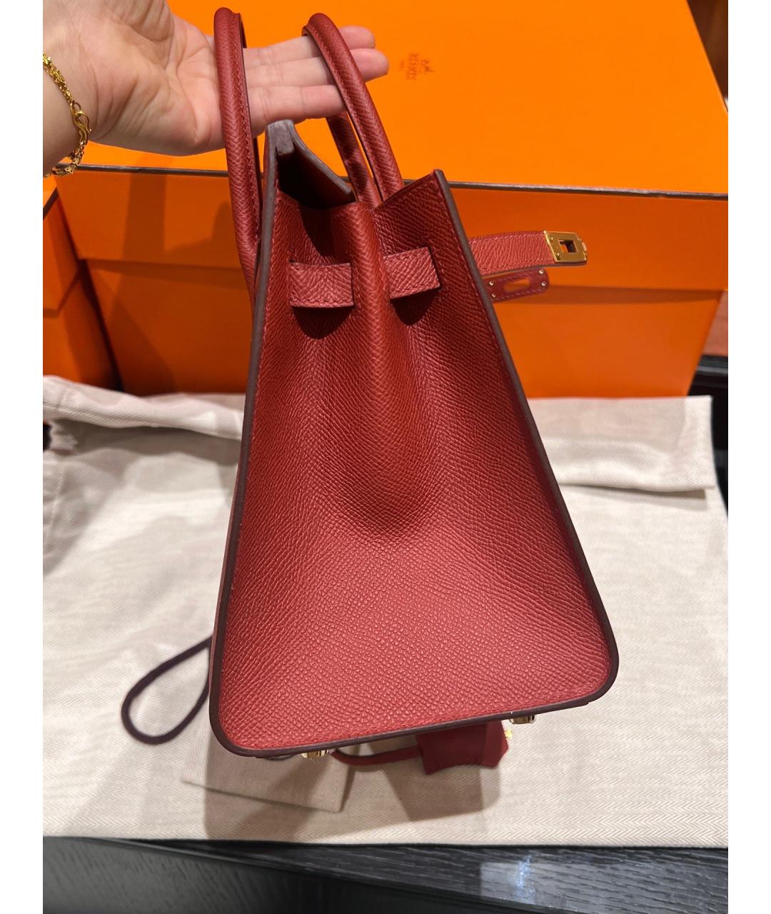 HERMES Красная кожаная сумка с короткими ручками, фото 8