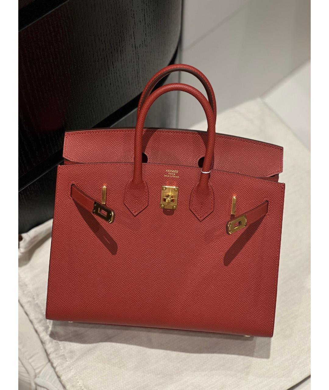 HERMES Красная кожаная сумка с короткими ручками, фото 2