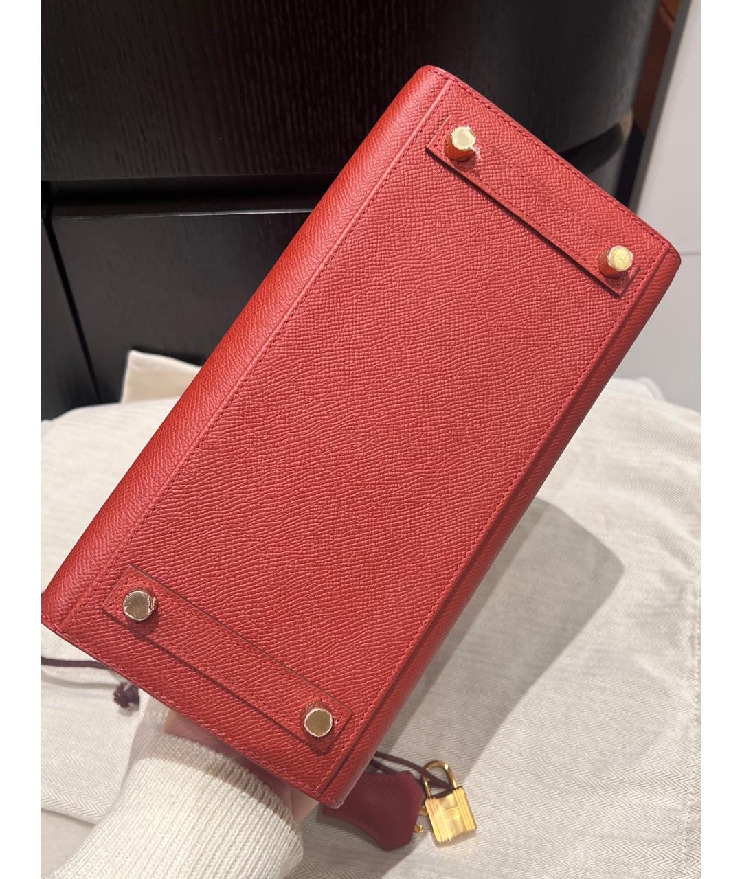 HERMES Красная кожаная сумка с короткими ручками, фото 6