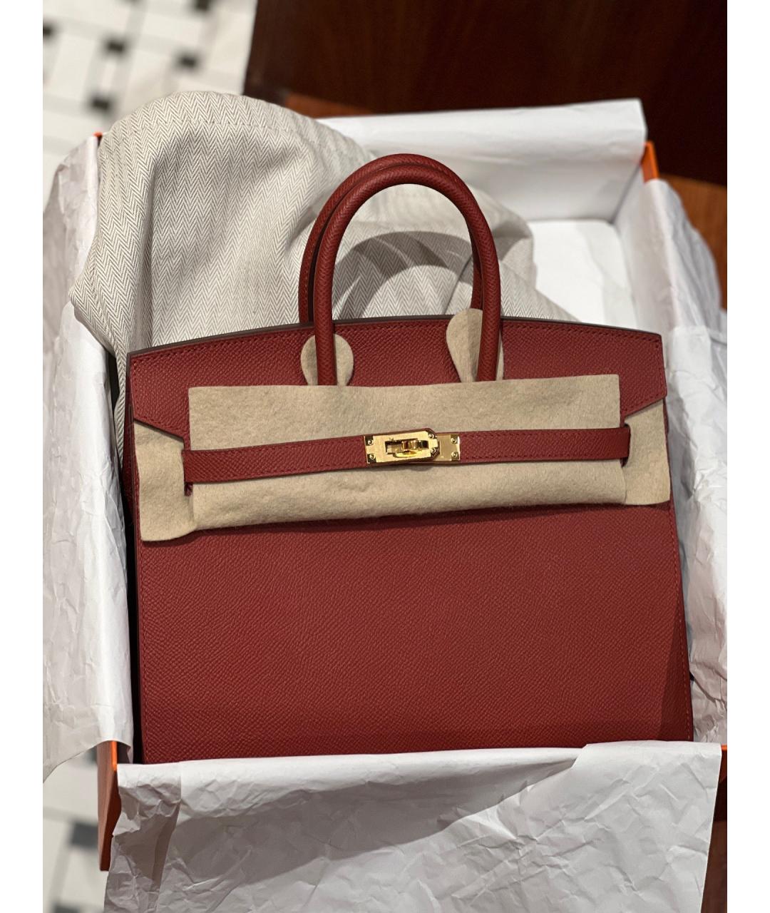 HERMES Красная кожаная сумка с короткими ручками, фото 10