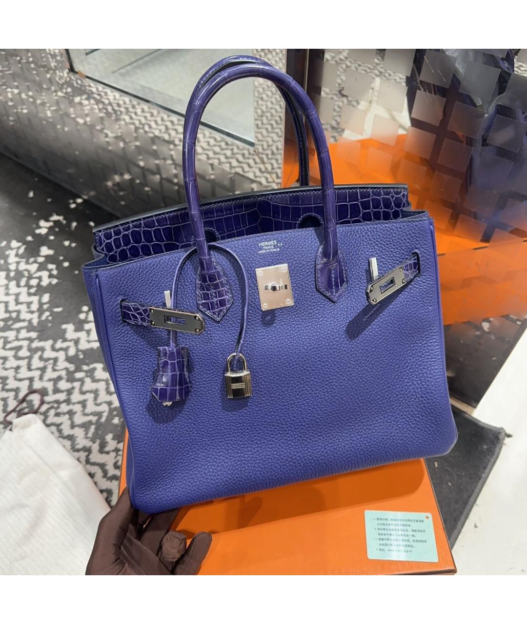 HERMES Синяя кожаная сумка с короткими ручками, фото 7