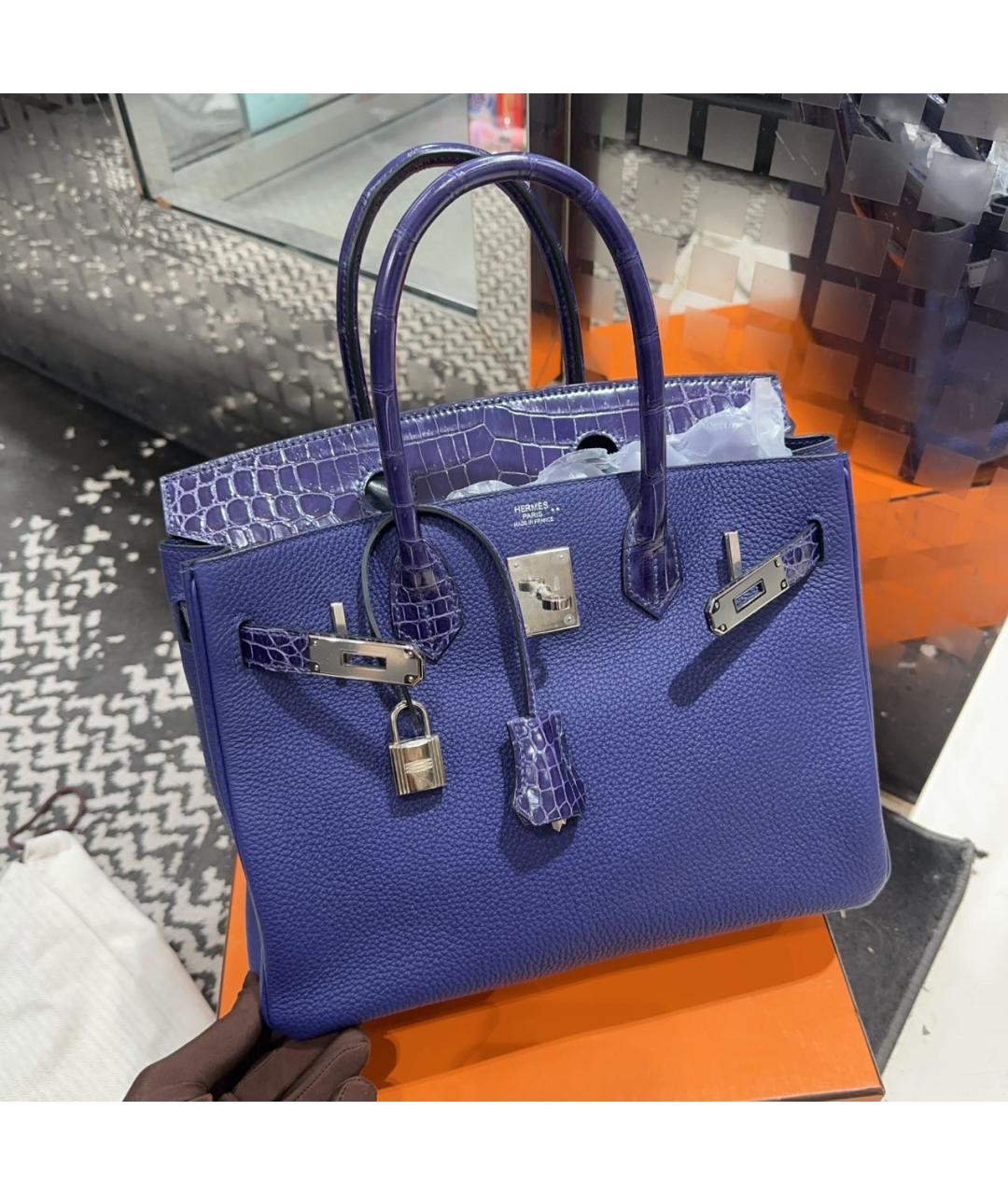 HERMES Синяя кожаная сумка с короткими ручками, фото 3