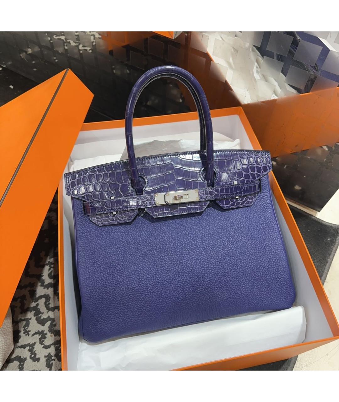 HERMES Синяя кожаная сумка с короткими ручками, фото 8