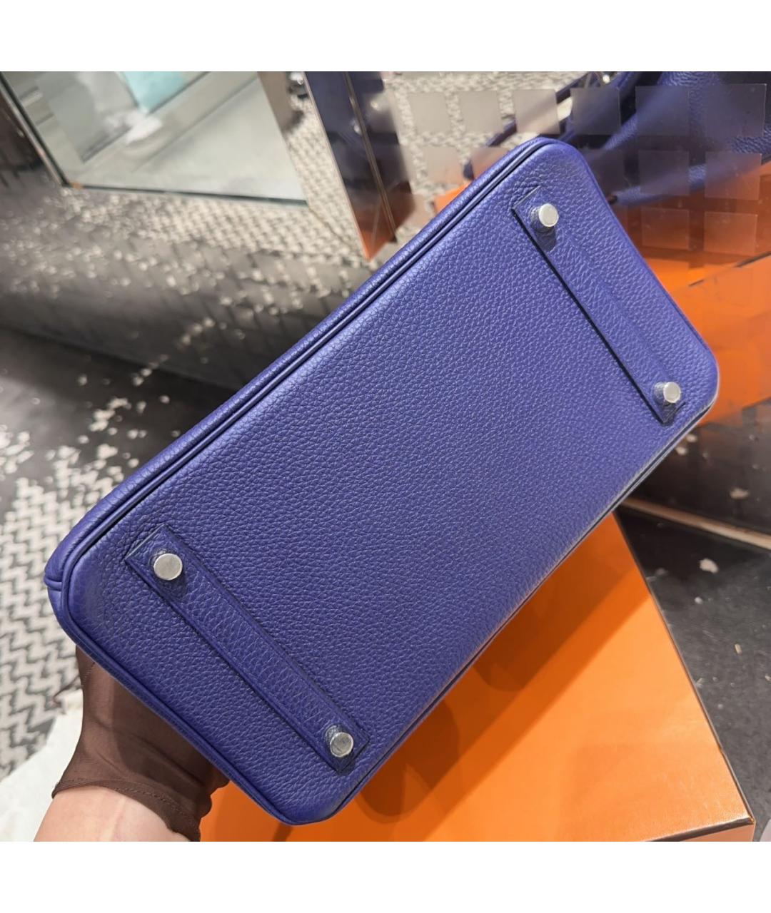 HERMES Синяя кожаная сумка с короткими ручками, фото 5