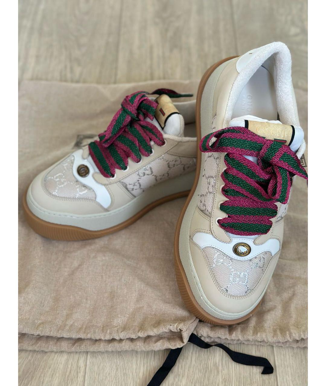 GUCCI Бежевые кожаные кеды, фото 7