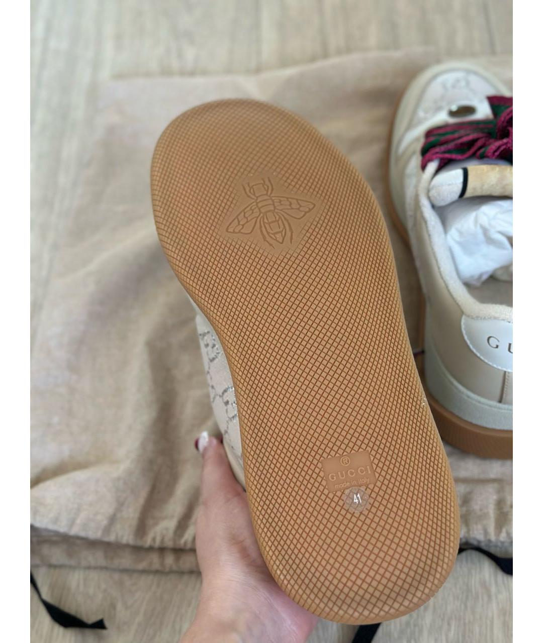 GUCCI Бежевые кожаные кеды, фото 6