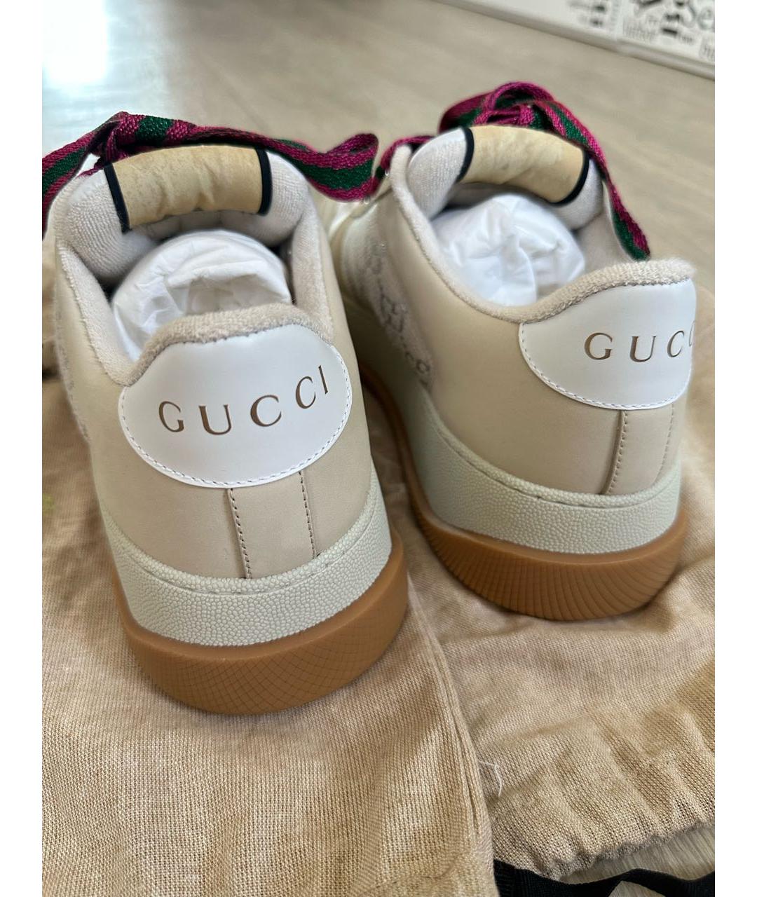 GUCCI Бежевые кожаные кеды, фото 4