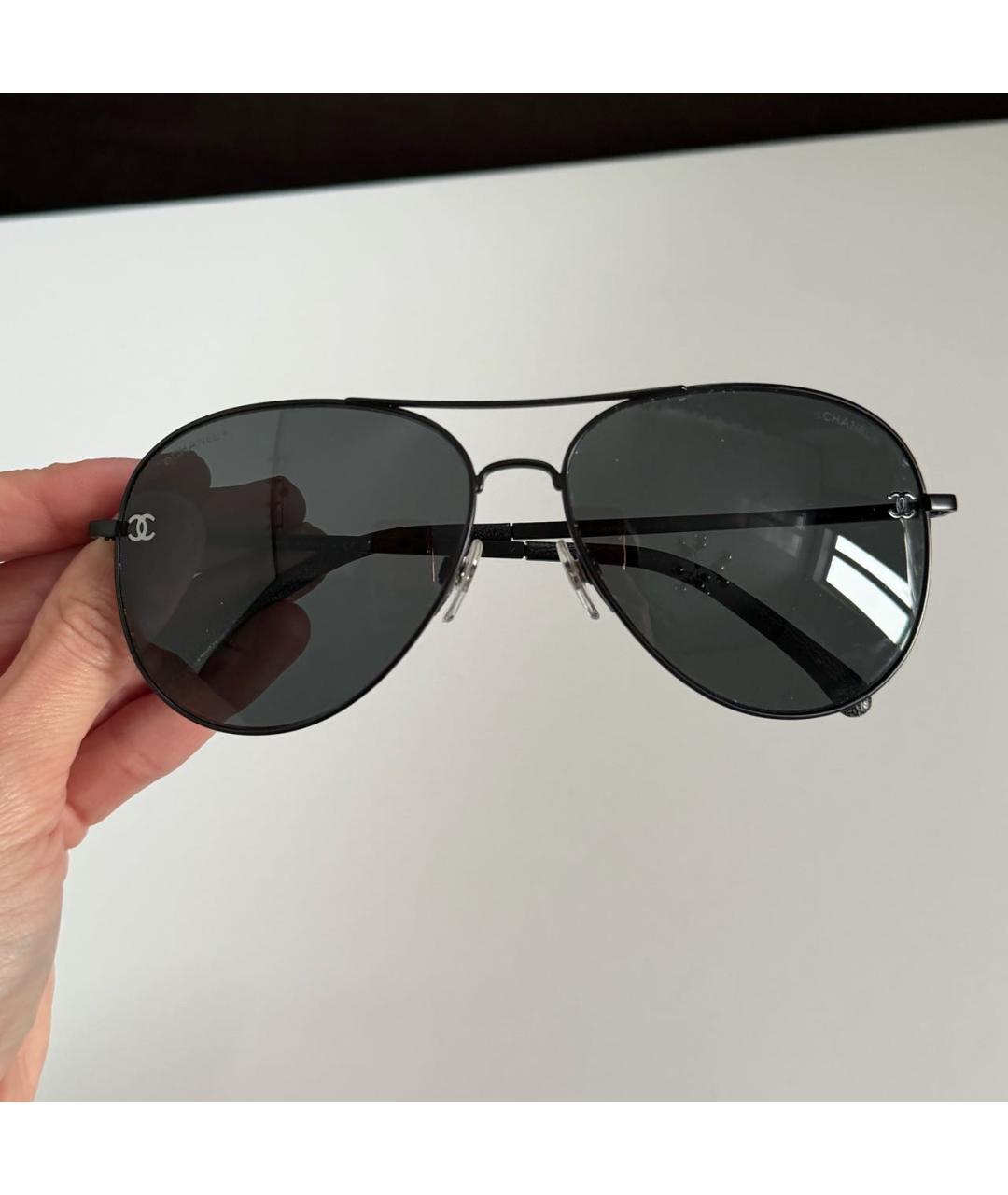CHANEL Черные металлические солнцезащитные очки, фото 3