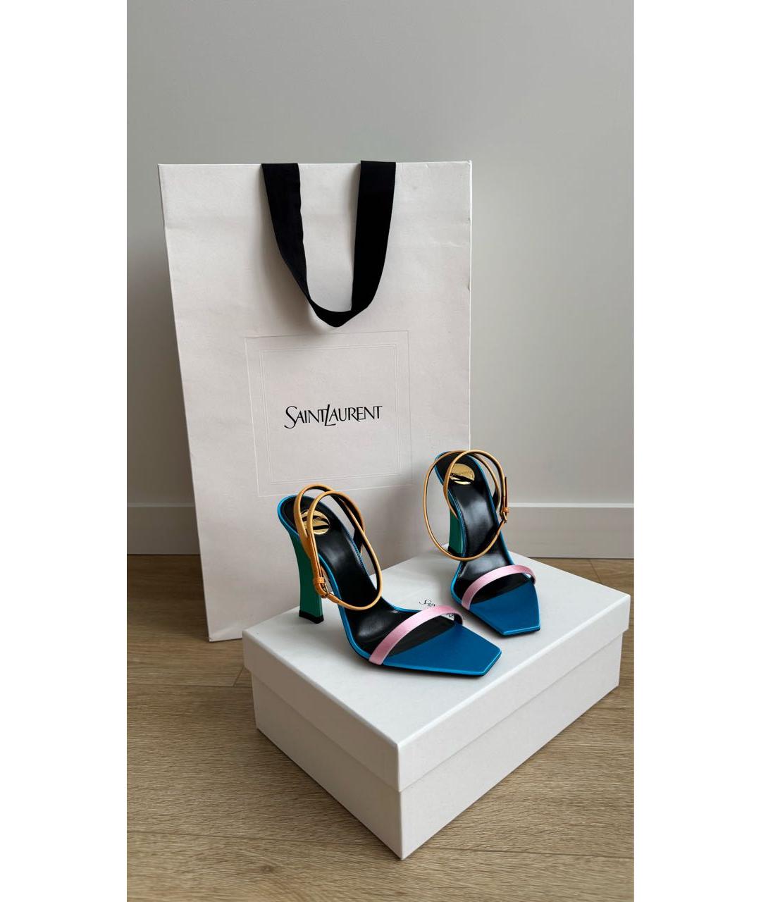 SAINT LAURENT Мульти текстильные босоножки, фото 7