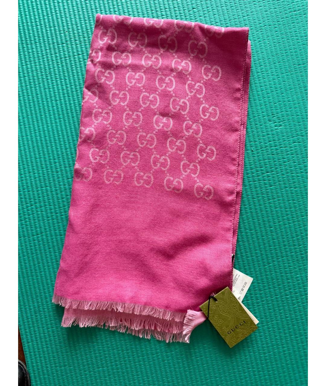 GUCCI Розовый шерстяной шарф, фото 3