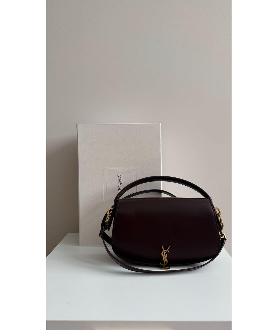 SAINT LAURENT Бордовая кожаная сумка через плечо, фото 5