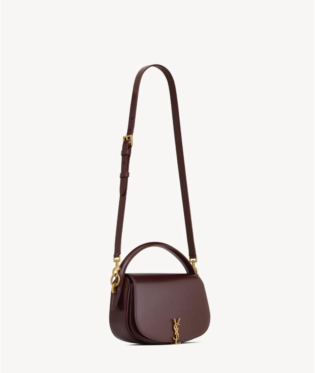 SAINT LAURENT Бордовая кожаная сумка через плечо, фото 2