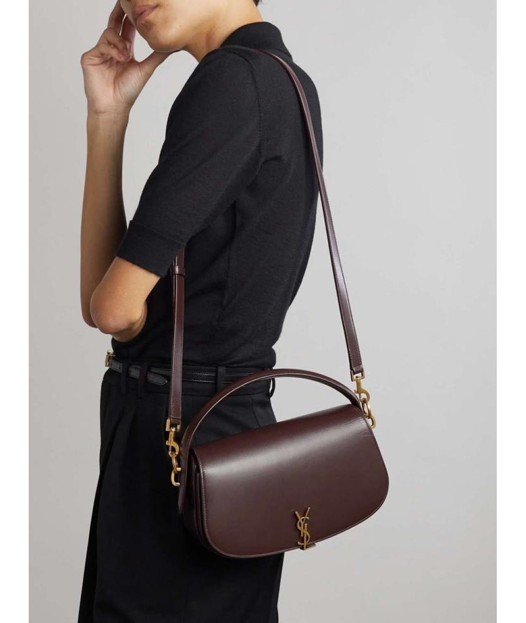 SAINT LAURENT Бордовая кожаная сумка через плечо, фото 4