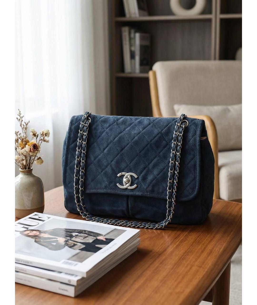 CHANEL Темно-синяя кожаная сумка через плечо, фото 5