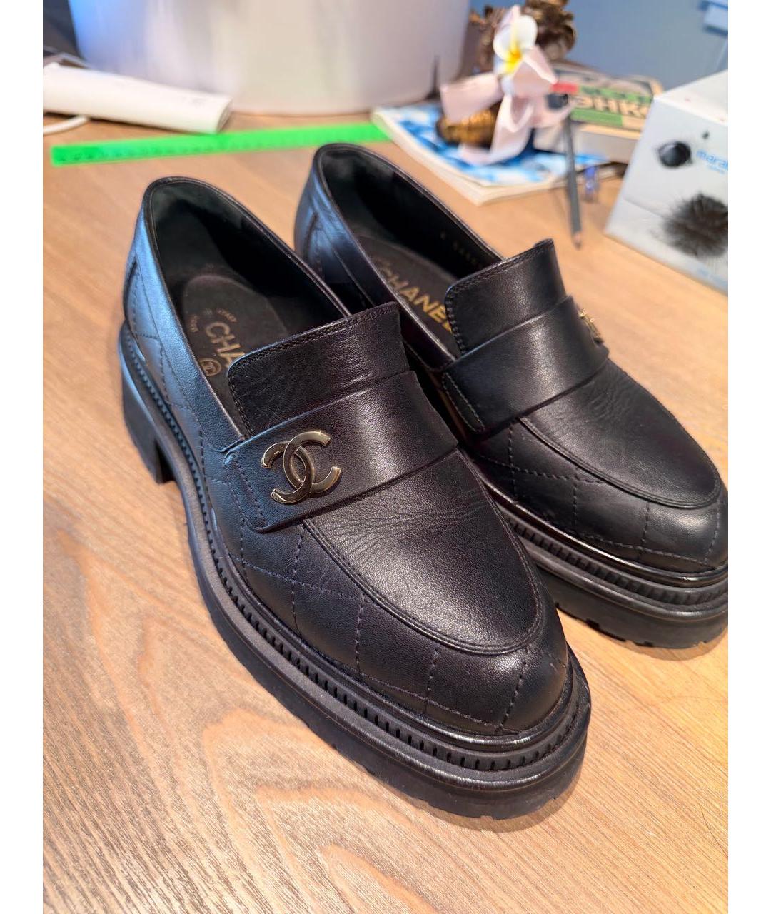 CHANEL Черные кожаные лоферы, фото 5