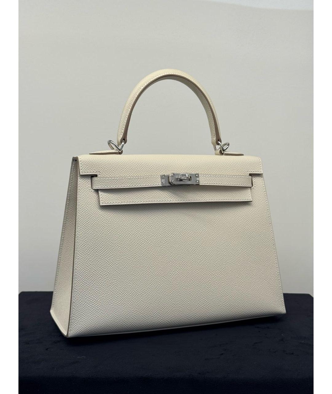 HERMES Белая кожаная сумка с короткими ручками, фото 6