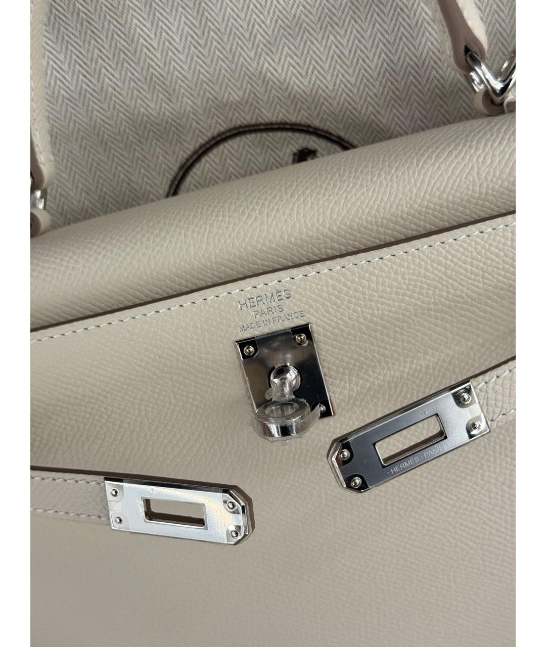 HERMES Белая кожаная сумка с короткими ручками, фото 4