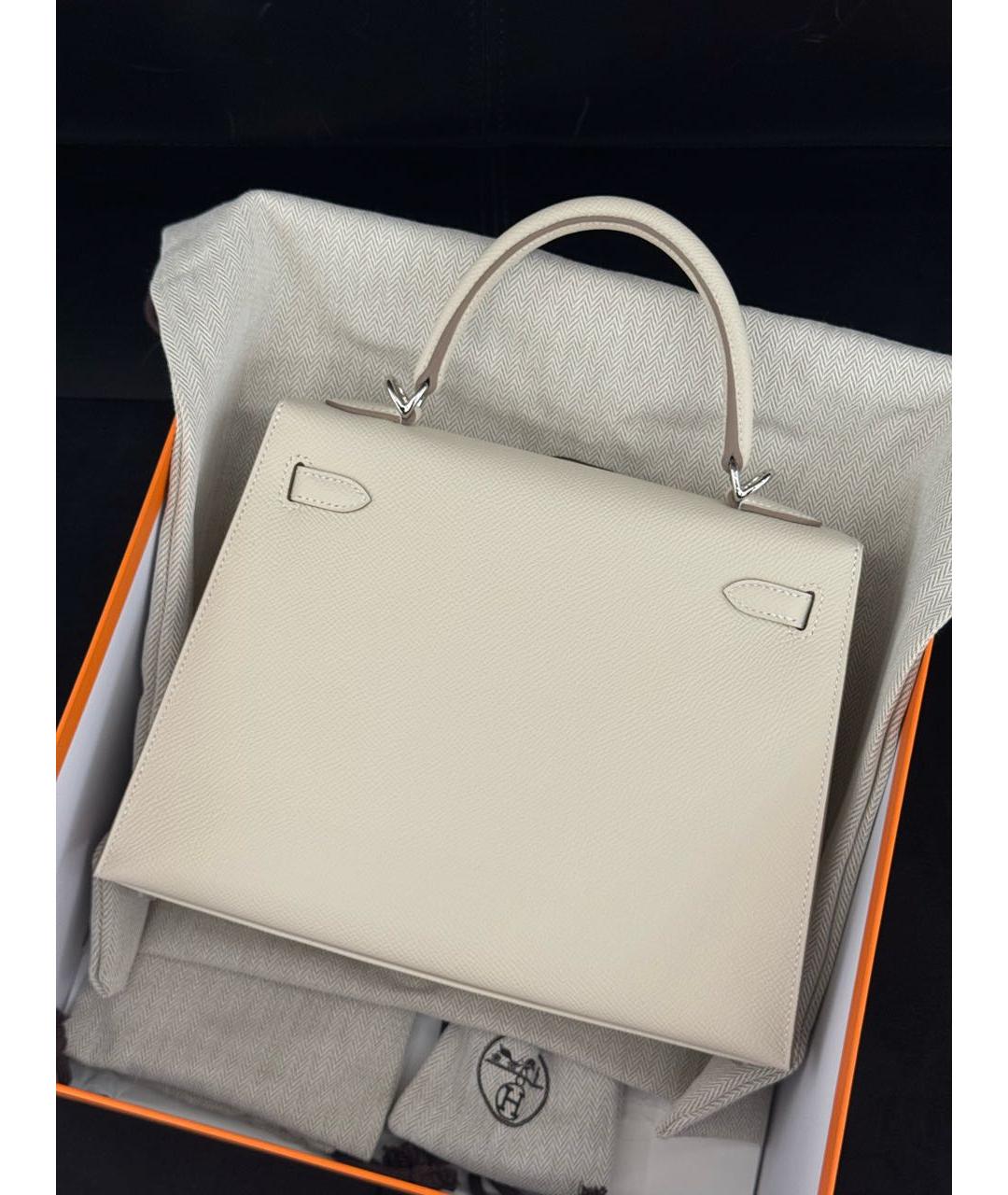 HERMES Белая кожаная сумка с короткими ручками, фото 3